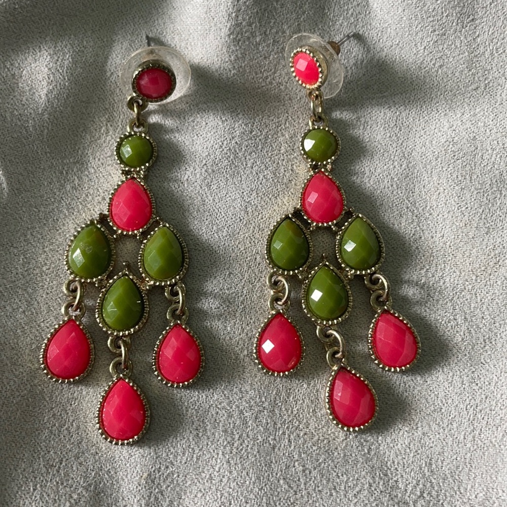 Pink and green dangle earrings